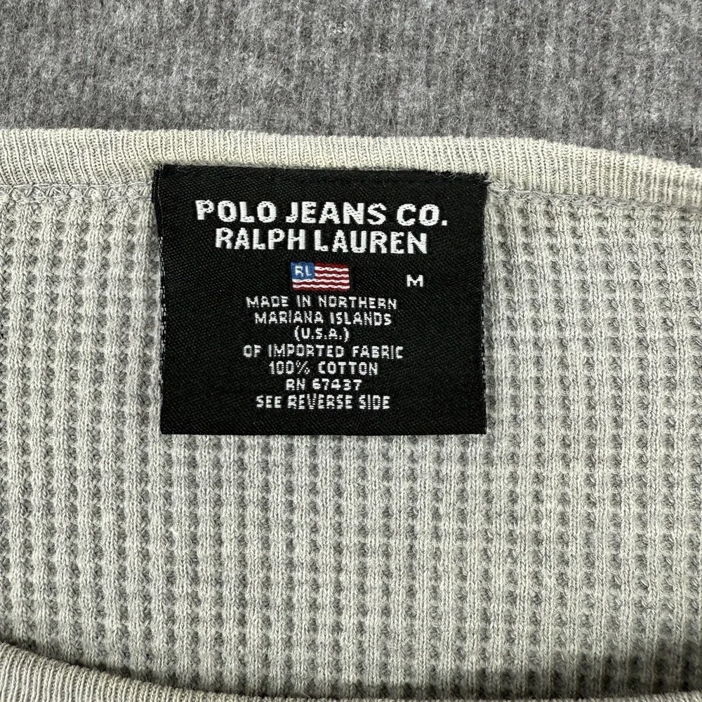 Vintage Polo Jeans Co. Mens Medium‎ Waffle Knit Thermal Crewneck Pullover Gray